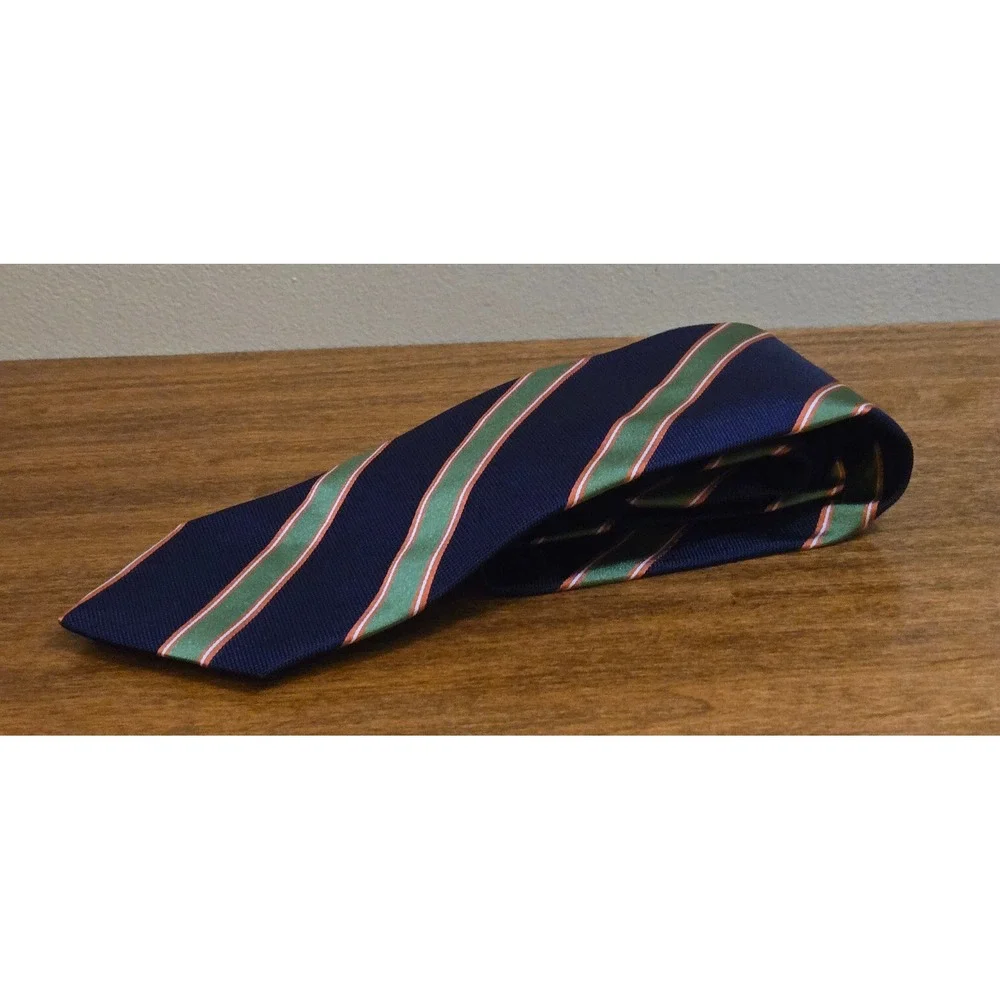 Brooks Brothers Makers Mens Navy Green Orange Striped Silk Repp Tie Made in USA